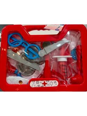 Children's Red Plastic Medical Play Doctor Set with Accessories